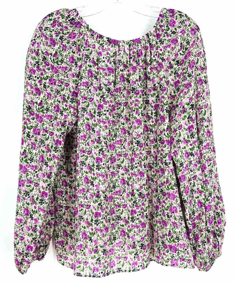 Pearl by Lela Rose Size S Wh/Gr/Pu Floral Designer Top-Long Sleeve